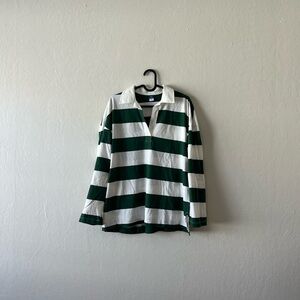Green and White Striped Rugby Shirt